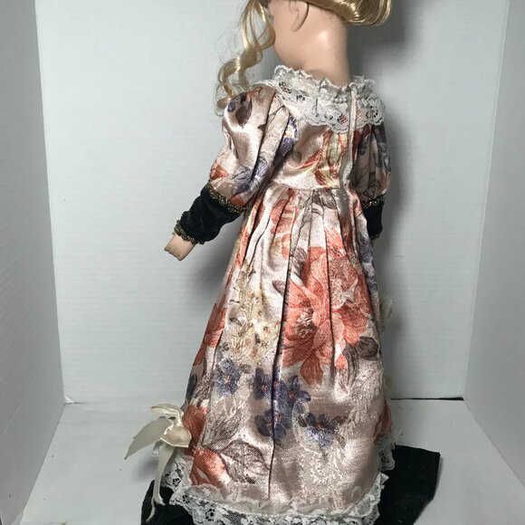 Share Vintage 90s Blonde Curly Hair Victorian Dress Doll 18 Inches with Stand - Picture 6 of 7